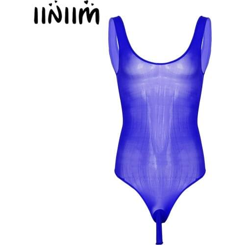Mens Hot Porno Gay Sissy Teddies Sleeveless Bodysuit See-Through Open Penis Jockstraps Pouch Male Lingerie Bodycon Underwear