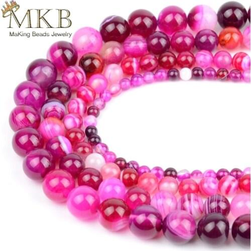 Fuchsia Striped Agates Natural Stone Beads For Jewerly Making 4 6 8 10 12mm Round Beads Diy Bracelet Necklace Wholesale Bijoux