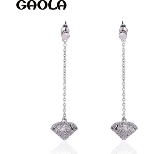 GAOLA 2017 Elegant Spike Shape White CZ Stone Long Earrings For Lady Luxury Dinner Dress Accessories GLE6174Y
