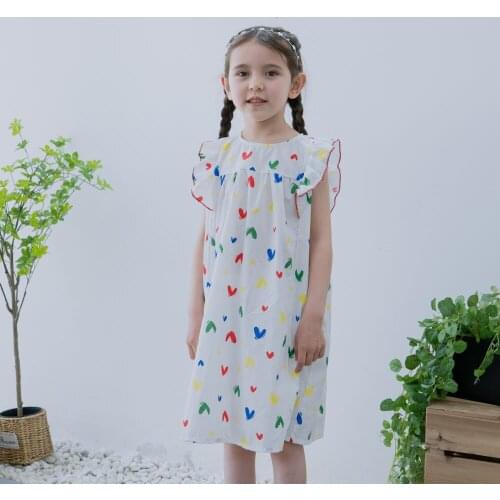 Hollead Children Sleeveless Dresses Girls Heart Print Casual Party Princess Dress 3-7 Years Kid Birthday Clothes 2021 Summer New