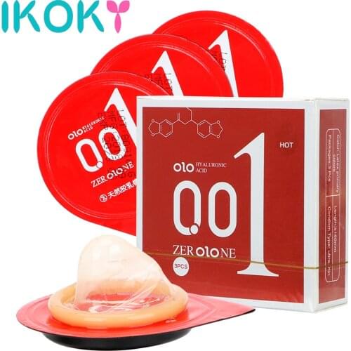 IKOKY 3 Pieces/Pack Heat Touch Natural Latex Hyaluronic Acids Penis Cock Sleeve Ultra Thin Condoms Sex Toys for Men