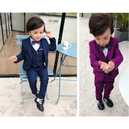 Boys suit (Vest+Blazer+Pants) 3 pcs Kids Child Boys Suits Formal solid Costume Gentleman Blazers Suit Wedding Suit Boy Children