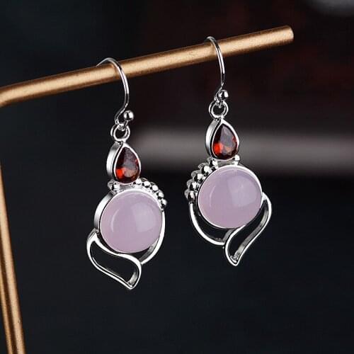 Popular 925 Silver Mosaic Pink Crystal Round Earrings Trendy Fashion Charm Jewelry Accessories Gifts for Her Women