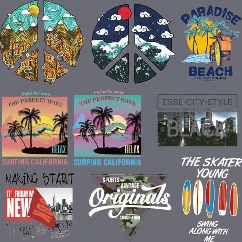 Landscape Scenery Patches iron on Transfer for Holiday Scenery in Maldives Surf board Thermal Stickers Heat Transfer Sticker