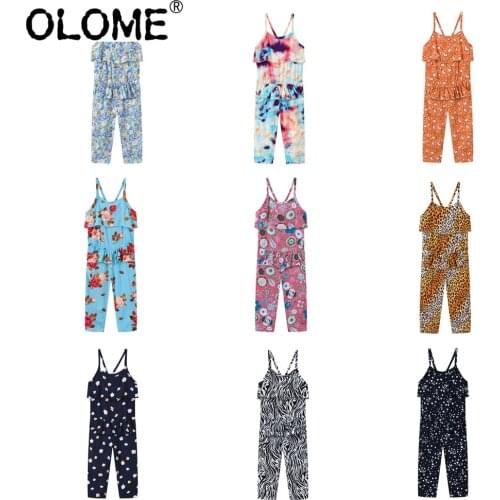 OLOME Summer Girls Jumpsuits Floral Kids Camisole Pants Lyocell Long Jumpsuit for Girls Fashion Kids Overall Children Clothing
