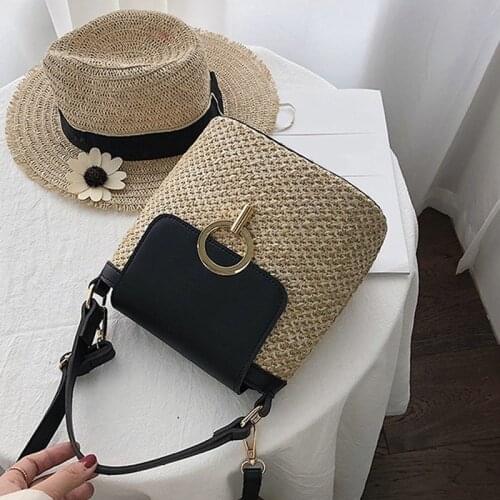 Small Straw Bucket Bags For Women 2021 Summer Crossbody Bags Lady Travel Purses And Handbags Female Shoulder Messenger Bag