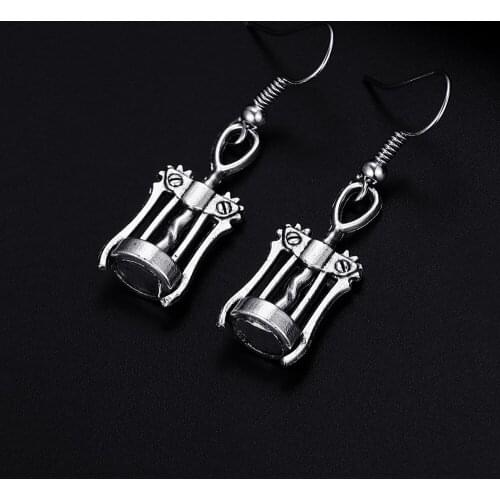 Trendy Vintage Bottle Opener Antique Silver Plated Punk Hiphop Rock Style Retro Drop Earrings for Women Girl & Man Party Jewelry