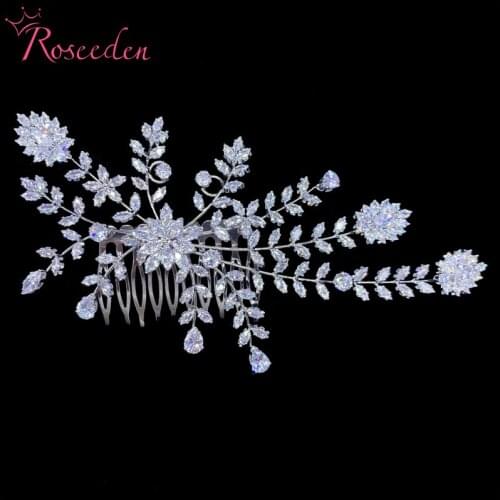 Fashion Wedding Hair Accessories Jewelry Zirconia Bridal Side Hair Comb CZ Bride Bridesmaid Headpiece RE4304