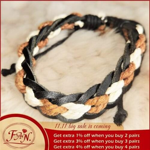 2021 New Trendy Cool Men Women Simple Leather Handmade Woven Adjustable Fashion 3 Ropes Weaving Chain Bracelet Jewelry Good Gift