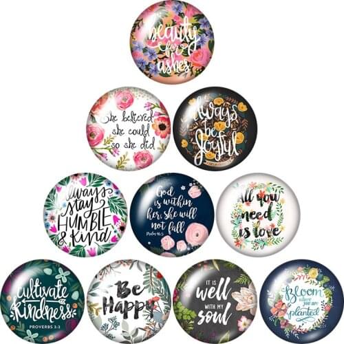 New FlowersPattern wordsmotto 10pcs mixed 12mm/16mm/18mm/25mm Round photo glass cabochon demo flat back Making findings ZB0998