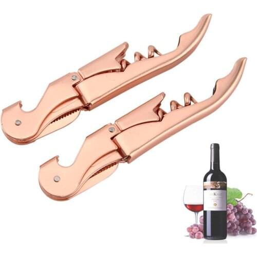 Non-slip Handle Red Wine Opener Stainless Steel Corkscrew Knife Pulltap Double Hinged Beer Opener LX8329