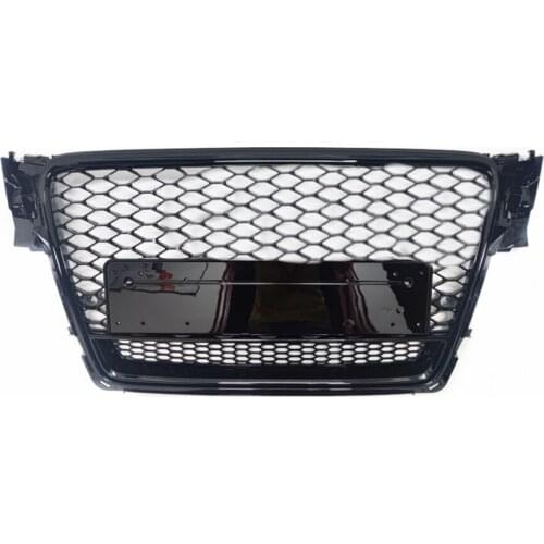 Front Sport Hex Mesh Honeycomb Hood Grill Gloss Black for Audi A4/S4 B8 2009 2010 2011 2012 For RS4 Style For quattro style