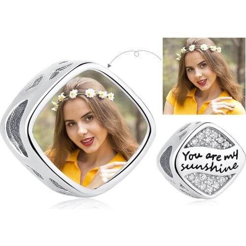 Personalized Custom Photo 925 Sterling Silver You Are My Sunshine Charm Bead Fit Original Bracelet For Woman DIY Jewelry Gift