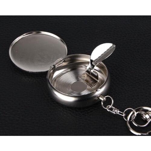 100pcs Pocket Stainless Steel Portable Round Cigarette Ashtray With Keychain ,Mini Cigarette Ashtray,metal display box SN1559