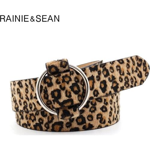 RAINIE SEAN Leopard Women Belt Without Holes Ladies Belt Casual Pu Leather Smooth Buckle Female Waist Belts