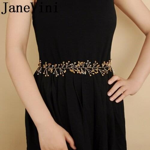 JaneVini Luxury Gold Crystal Bridal Belt Wedding Dress Belt Pearls Stone Ribbon Belt Women Bridesmaid Accessories Belts Sashes