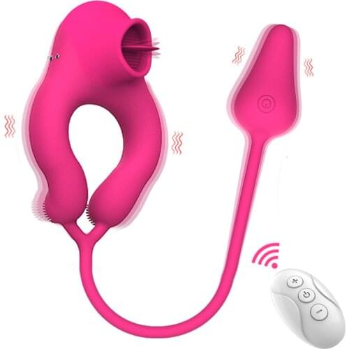 Remote Control Tongue Licking Clitoral Stimulator Anal Plug Vibrating Egg Lock Sperm Ring Male Delayed Ejaculation Sex Toy