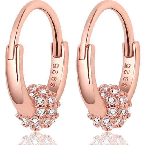 Real 925 Sterling Silver Round Rose Zircon Earrings Are Suitable as Birthday Gifts for Girls Fashion Jewelry