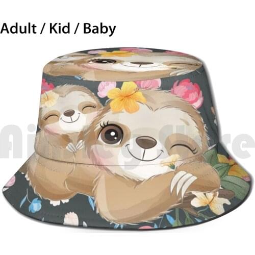Cute Sloth Floral Sun Hat Foldable UV Protection Sloth Sloth Floral Floral Animal Sloth Lovers Flowers Leaves