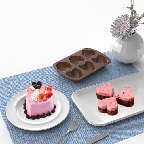 6 Cavity Love Silicone Cake Mould Silicone 3D Heart Shape Fondant Cake Mousse Chocolate Baking Mold Kitchen Accessories Cocina