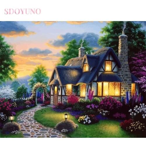 SDOYUNO fairy tale house DIY frame oil painting by numbers kits for adults HandPainted Unique Gift For warr art paint Home Decor