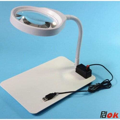 Crafts Glass Lens LED Desk Magnifier Lamp Light 5X/8X/10X Magnifying Desktop Loupe Repair Tools With USB Free Shipping