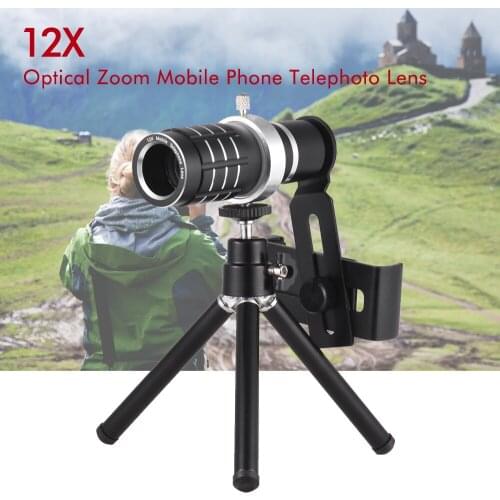 12X Optical Zoom Mobile Phone Telephoto Lens with Tripod for iPhone Samsung HTC Nokia Sony Silver/Black 2 Options