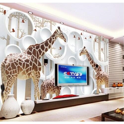 Unique 3D View Giraffe Photo Wallpaper Cute Animal Wall Mural Art Wall Decor Paper Childrens room Nursery Living Room Office Fr