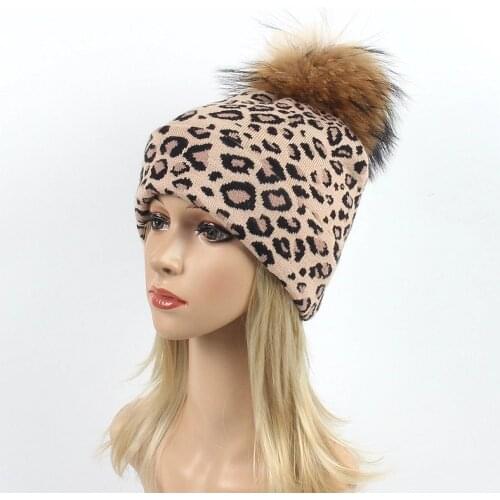 Leopard Man/Women Hip-hop Knitted Hat Winter Thicken Warm Caps Pompon Beanie Hat Fashion Caps Pink/Coffee