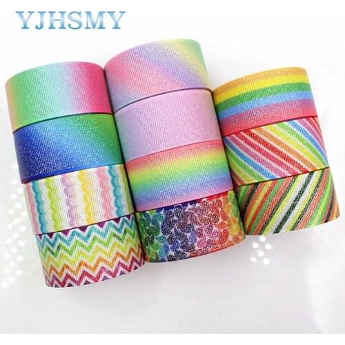 YJHSMY G-18424-6,25 mm 5 Yards color flash Ribbons Thermal transfer Printed grosgrain Wedding Accessories DIY material