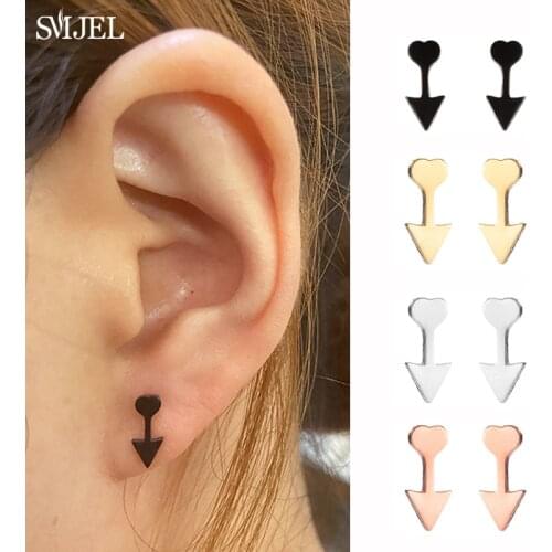 New Romantic Small Stainless Steel Lovely Heart Arrow Shape Stud Earrings Women Trend 2021 Black Ear Stud Girlfriend Gifts