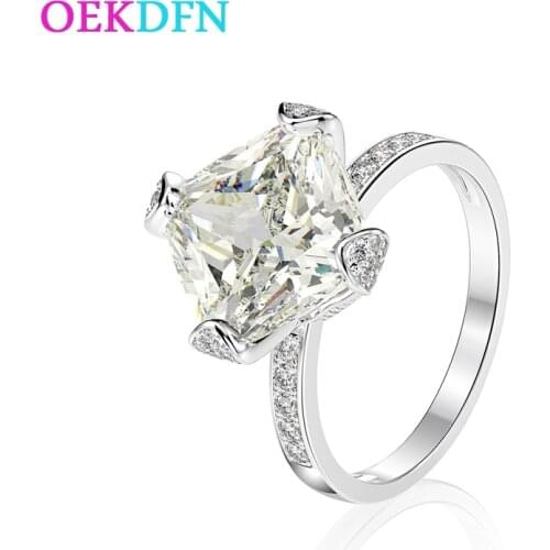 OEKDFN 100% S925 Sterling Silver Ring For Women Big 11*11MM Square High Carbon Diamond Gemstone Wedding Jewelry Rings Wholesale