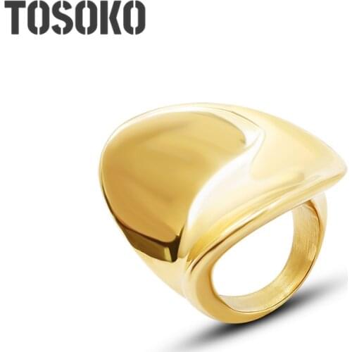 TOSOKO Stainless Steel Jewelry Exaggerated Profiled Heavy Surface Handmade Ring Female Fashion Index Finger Ring BSA161