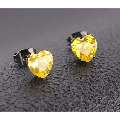 1Pair The Latest Fashion Titanium Steel Four Jaw Zircon Earrings Stainless Steel 6 Mm Love Shape Earrings