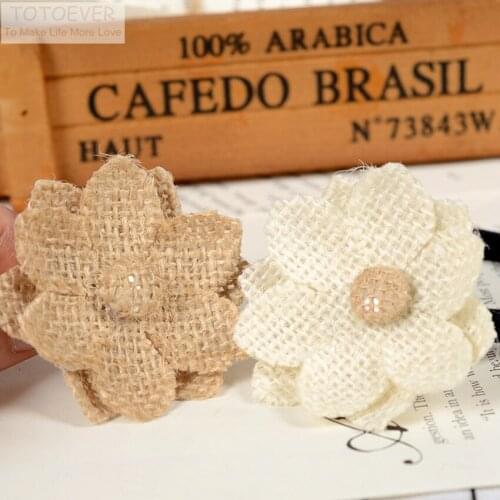 10pcs/lot handmade Natural Jute Burlap Hessian flower DIY craft supplies vintage favor rustic wedding decoration centerpieces