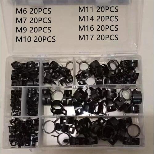 160PCS Spring Band Type Action Fuel Line Silicone Vacuum Hose Pipe Clamp Low Pressure Air Clip Fasteners Assortment Kit black