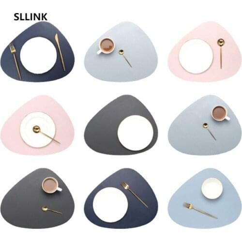 2pcs Water-Proof Placemat Simple Leather Insulation Mat Kitchen Coasters Tableware Mat