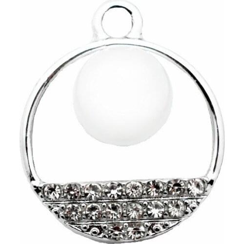 20pcs/lot Metal Silver Round Crystal Pearl Dangle Charms Lobster Clasp Charms For Necklace Bracelet DIY Jewelry