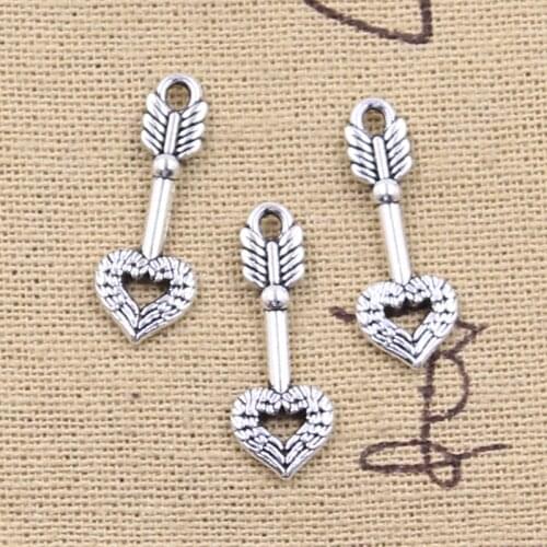 20pcs Charms Cupids Love Arrow Heart Angel Wing 25x9mm Antique Silver Color Pendant Making DIY Handmade Tibetan Finding Jewelry