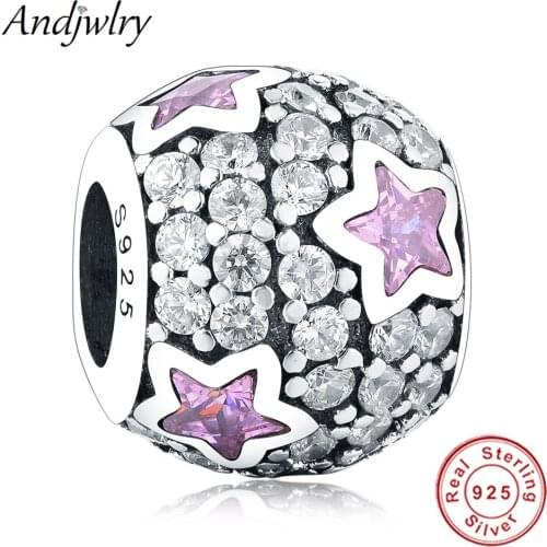 2019 New 925 Sterling Silver Fit Original Pandora Charms Bracelet Purple Star Charms Beads for Jewelry Making Women Berloque