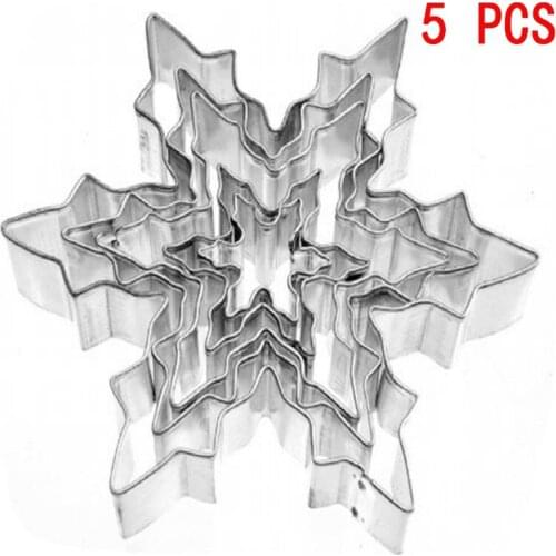 5pcs/set Baking Snowflake Cutter Cookies Stainless Steel Fondant Cake Pastry Mould Biscuit Icing Sugarcraft Mold Diy Baking Tool