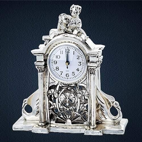 925 Sterling Silver Plated Swan clock