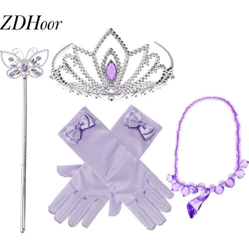 Girls Cosplay Accessories Anime Princess Dress Up Costume Clubwear Role Play Queen Crown Tiara Glove Necklace and Magic Wand Set