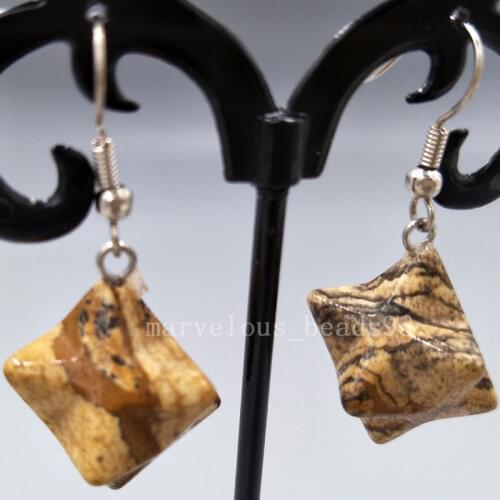Free shipping Fashion Jewelry 20x13mm Picture Jaspe Star Women Men Art Dangle Earring MC5129