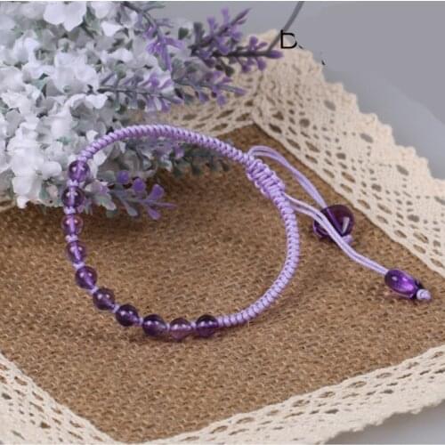Natural Purple Crystal Lucky Beaded Bracelets Braided Rope Heart Handemade Bracelet Women Men Lovers Jewelry Dropshipping