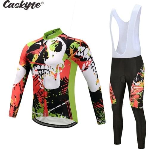 CASKYTE Skull Breathable Long Sleeve Cycling Set Mountain Bike Clothing Autumn Bicycle Jerseys Clothes Maillot Ropa Ciclismo