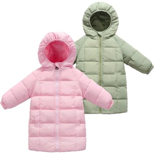 Winter childrens down jacket solid color cotton-padded jacket girls thick warm padded jacket boys mid-length hooded jacket