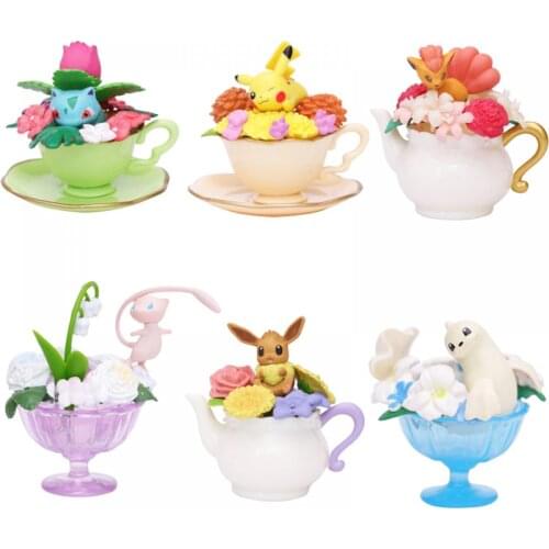 6/Pcs Pokemon Pikachu Figures Anime Eevee Cute Blind Box Teacup Garden Decoration Action Anime Figure Model Kids Toys Gift