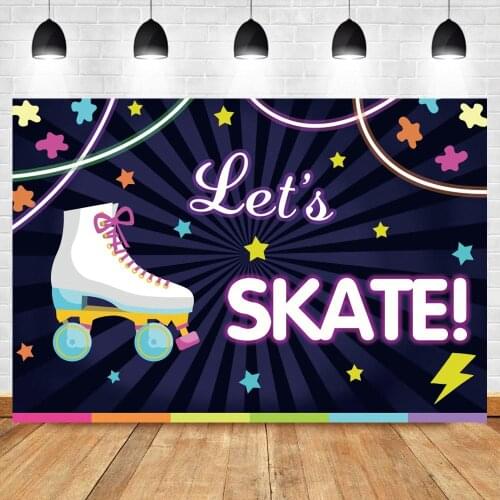 Photography Background Neon Roller Skate Theme Backdrops Glitter Rainbow Stars Birthday Party Lets Skate Photo Studio Backdrop