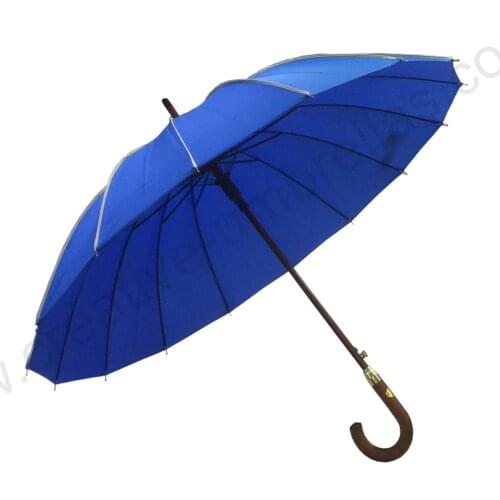Customized mass cargo Oem Ex-factory 104cm diameter 16 ribs wooden solid blue beige piping umbrella windproof for e-commerce